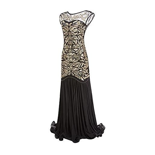 KBOPLEMQ charleston, costume da donna gatsby, abito da sera in stile retrò, con paillettes, abito lungo anni '20, abito da cocktail, p nero. , m