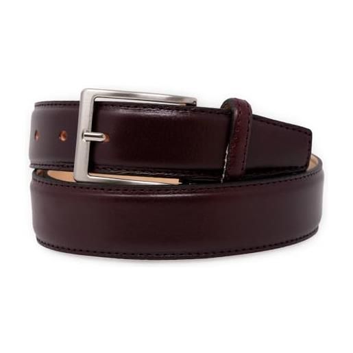 Emila cintura bordeaux uomo in pelle di vitello cinta elegante da cerimonia rosso scuro con cuciture artigianale made in italy x abito per pantaloni 3,5 cm classica matrimonio 115cm