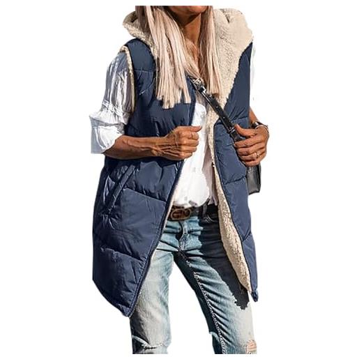 EGSDMNVSQ gilet lungo piumino gilet in pile da donna gilet senza maniche con cappuccio cappotti invernali gilet trapuntato giacca invernale gilet invernale gilet lungo. Reversibile da esterno