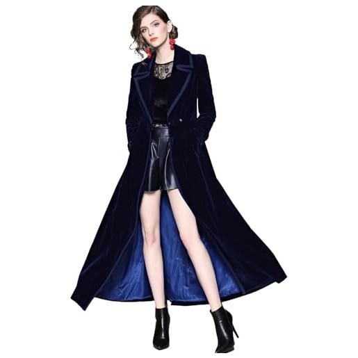 RTHLEQIEE donna cappotto elegante casuale lungo cardigan velluto trench a maniche lunghe autunno inverno cappotti caldi (color: blue, size: m)