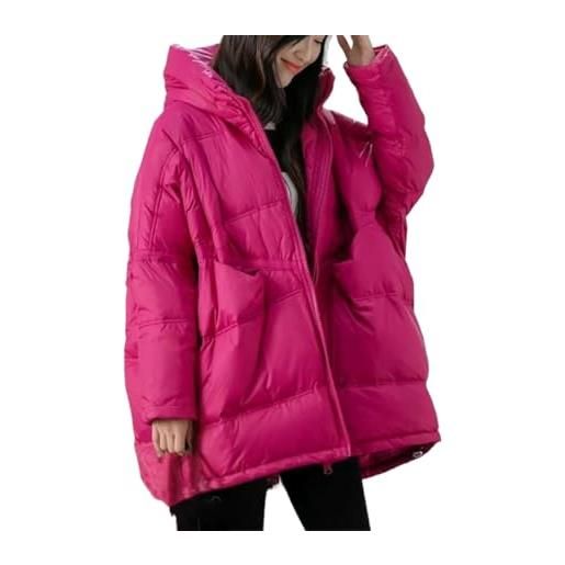 Suncadmious parka caldo invernale casual da donna con coulisse cappuccio giacca in piumino con cerniera antivento con cappuccio giacca in piumino lunga (rosa, l)