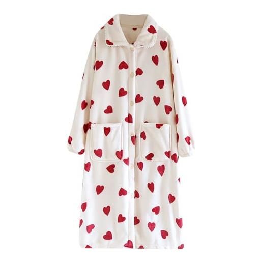 LZPCarra loungewear - set da donna caldo, biancheria da notte da donna, invernale, elegante set di biancheria da notte, soffice, con tasche, vestaglia larga con bottoni, accappatoio casual e confortevole, 