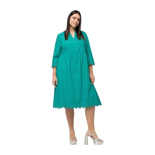 Ulla Popken abito da donna taglie forti, taglie forti, con punta forata, scollo a tunica, maniche a 3/4 816704, bianco neve, 56-58