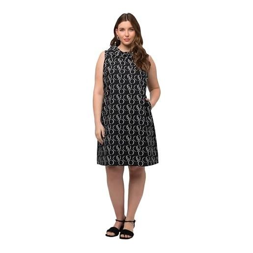 Ulla Popken abito dal taglio svasato e smanicato in misto lino con cerchi e collo risvoltato nero 54+ 819382100-54+