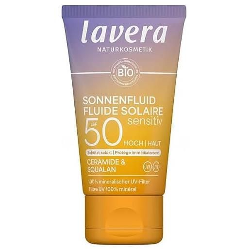 lavera lozione solare sensitiv spf 50 - crema solare per viso e décolleté - senza filtri uv chimici - per pelli sensibili - vegano - cosmetici naturali - 40 ml