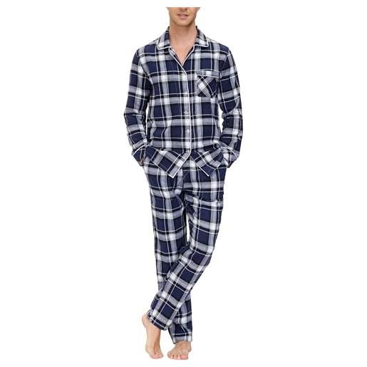 MoFiz completo pigiama uomo invernale cotone lungo pigiami due pezzi con bottoni a quadri maniche lunghe pigiama da notte abbigliamento da casa n59 eu m