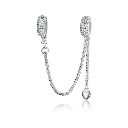 Yapamu ciondolo a forma di cuore per braccialetto pandora, in argento sterling 925, con clip, argento sterling, argento sterling