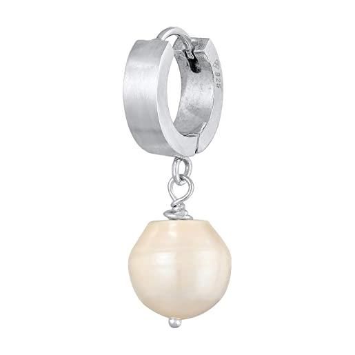 Orecchini a cerchio in argento con perle, per donna, 12 mm, Argento, Nessuna pietra preziosa