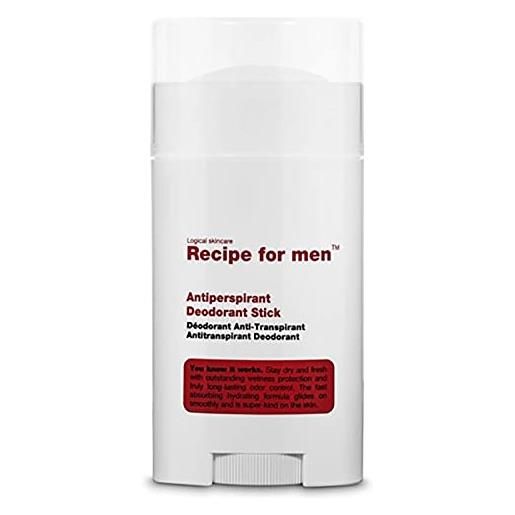 Recipe for men deodorante antitraspirante in stick - protezione superiore dall'umidità e controllo degli odori a lunga durata, ad assorbimento rapido e delicato, per tutti i tipi di pelle