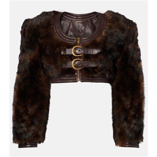 Chloe chloã© giacca cropped in shearling con finiture in pelle