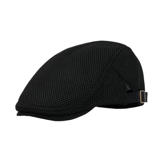 Generic berretto newsboy da uomo in rete traspirante cappello piatto ivy baschetto vintage regolabile hat da tassista casual cappello da caccia e escursionismo(black)