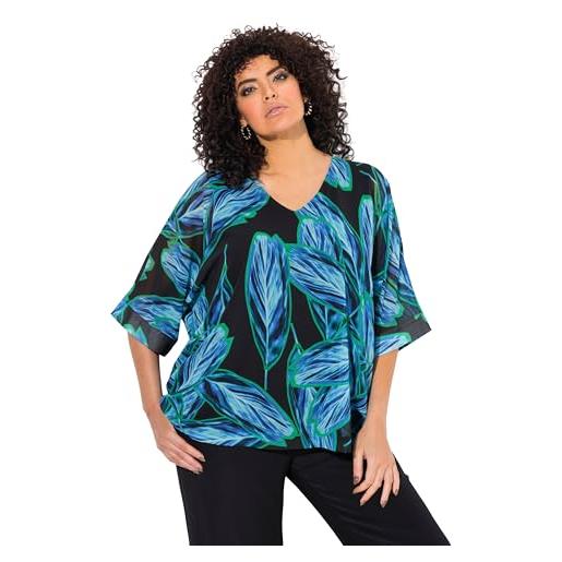 Ulla Popken mantellina di chiffon dal taglio oversize con scollo a v e maniche a 3/4 nero 58+ 836432100-58+