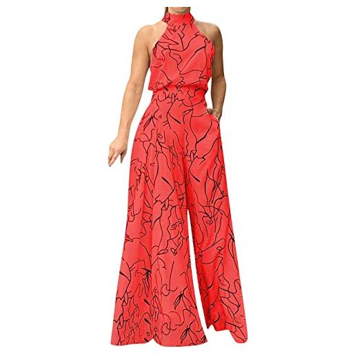 Generic tuta da donna stampa pagliaccetto casual tuta da donna tasca lunga tutina con cinturino allentato pantaloni cotone donna (red, m)