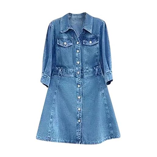 Cocila boho chic dresses abito lungo casual da donna abito monopetto vintage in denim a maniche lunghe a metà lunghezza abito rosso bambina manica lunga