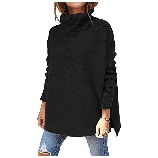 Cocoarm maglione lavorato a maglia da donna maglieria oversize dolcevita manica a pipistrello manica lunga maglia maglione lavorato a maglia all'aperto per l'autunno inverno(xxl-nero)