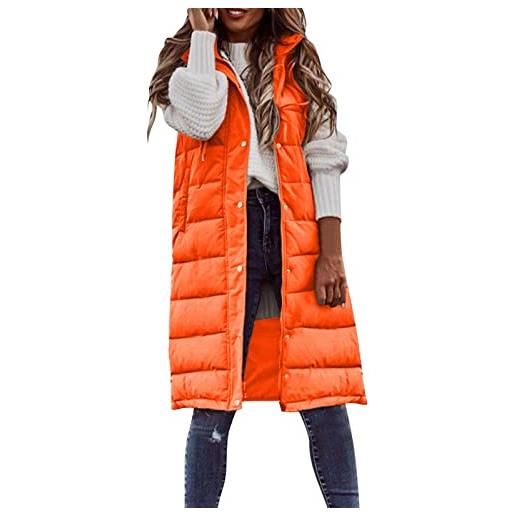 Generic cappotto invernale da donna senza maniche gilet lungo con cappuccio cappotto in piumino caldo con tasche giacca da esterno trapuntata trench taglie forti