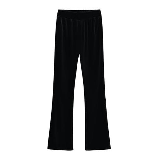 Generic pantaloni svasati in velluto a vita alta con elastico in vita per donna nuovi pantaloni casual-nero-s