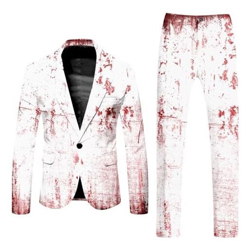 DUHENWU abito da uomo per halloween 2 pezzi, outfit da festa con stampa spaventosa, slim fit, blazer e pantaloni, abito da uomo per horror, formale, per feste, con 1 bottone, outfit da lavoro, abito