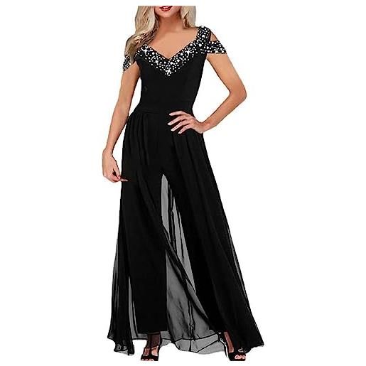 Yekdmxop tuta elegante donna tute donna eleganti con scintillante completo donna con paillettes slim fit pantaloni scollo a v tinta unita cocktail party completi brillantini cerimonia country concert