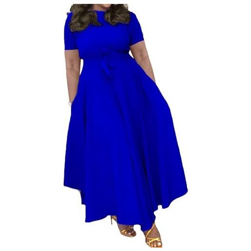 Generic maxi abito da donna alla moda a maniche corte taglie forti girocollo lungo elegante formale una linea smock abito fluente, blu, 5xl