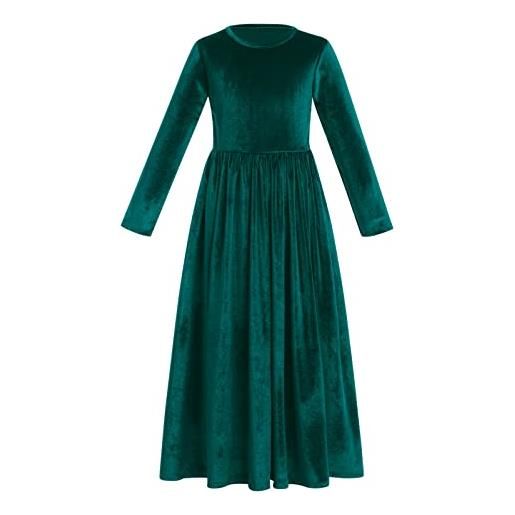 FYMNSI vestito da bambina con fiori principessa velluto manica lunga vestito elegante abito da sera per festa di natale matrimoni cerimonia abiti lungo da sposa per la comunicazione verde 6-7 anni