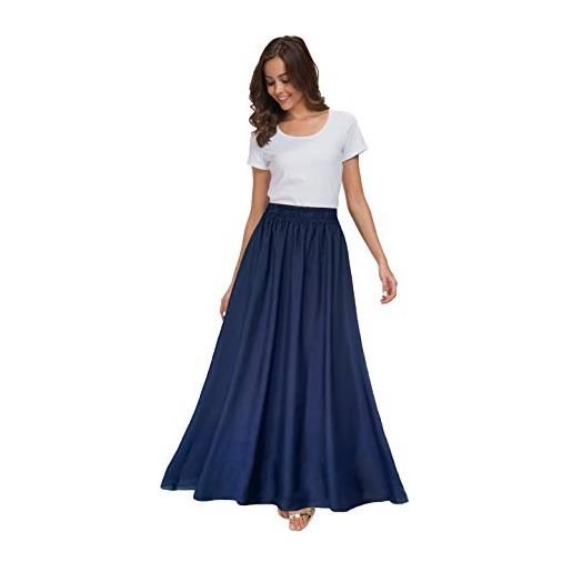 Sinono, maxi gonna vintage, da donna, in chiffon, lunghezza alla caviglia, nero, m