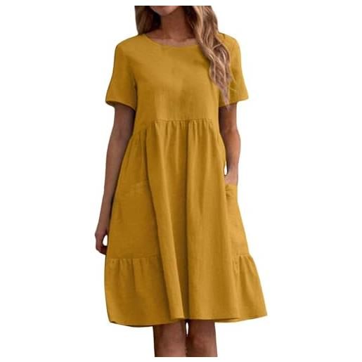 Generic vestito in lino donna elegante stampato spiaggia maxi abito casual elegante girocollo comoda in cotone e lino bohémien vestito oversize elegante girocollo maxi abito vestito donna curvy estivo