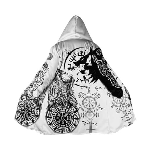 Generic vichinghi guerrieri odino corvo cappuccio poncho giacca nordico tatuaggio amuleto caldo cashmere cappotto mjölnir invernale spesso parka(viking mythology coat f, xxl)