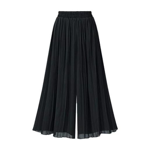Leyoutx pantaloni culottes da donna in chiffon a pieghe con elastico in vita corta a gamba larga, nero, s