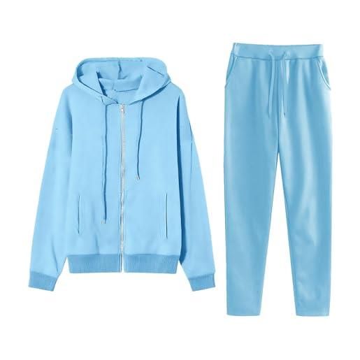 HEONSATI completo donna elegante da ginnastica completi casual fitness tuta sportiva due pezzi comodo larghi maniche lunghe felpa con cappuccio e jogging pantaloni tute palestra cotone leggera elastico curvy