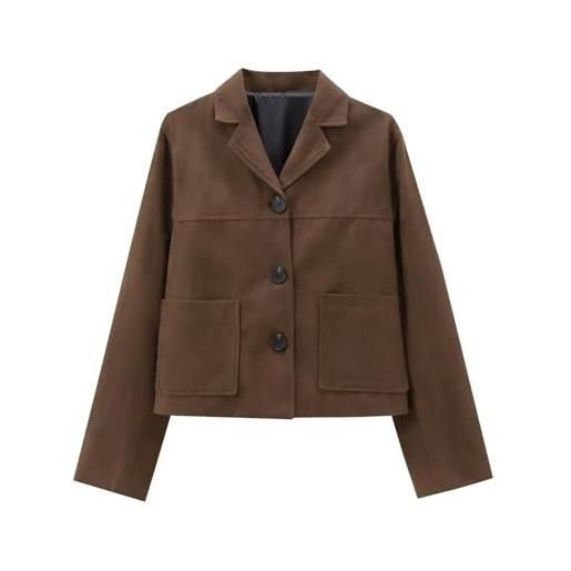 Generic giacca corta da donna in camoscio marrone - autunno inverno corta cappotto in finta pelle scamosciata con bottoni vintage casual outwear, marrone, s