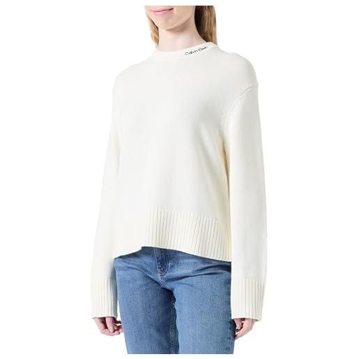 Calvin Klein jeans maglione embro logo donna j20j225073 pullover maglione, bianco (avorio), m, bianco (avorio), m