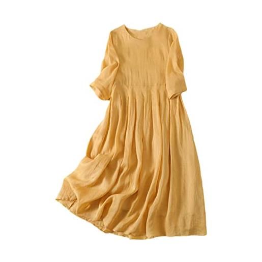 Jegsnoe abiti estivi donna abito casual elegante a maniche corte di media lunghezza in lino di cotone sciolto white m