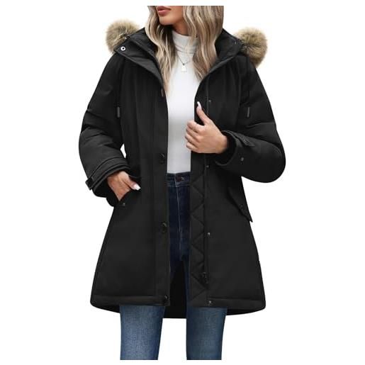 CMTOP giacca invernale donna media lunga cappotto impermeabile calda comodi antivento parka giubbotto elegante moda con cappuccio staccabile in pelliccia jacket slim fit con zip tasche(bordeaux, l)