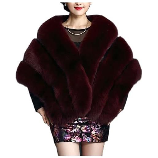 BININBOX moda donna autunno scialle stola inverno capo poncho finta pelliccia giacca cappotto abito da sposa (taglia unica, rosso)