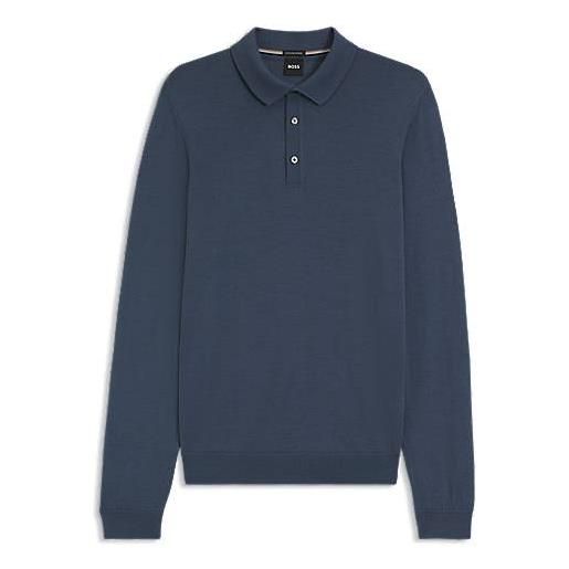 BOSS polo regular fit in maglia di lana vergine, blu