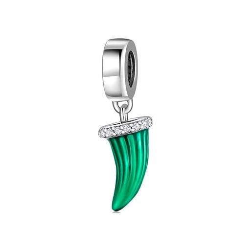 LES FOLIES DI PAOLA GRIECO charm corno dente drago verde portafortuna ciondolo pendente in argento 925 - les folies per pandora