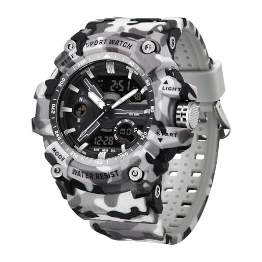 findtime orologio militare da uomo militare, orologio tattico per sport all'aria aperta, digitale, 5 atm, impermeabile, per ragazzi e uomini, nero, verde, orologio digitale, cronografo, orologio