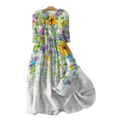 Mfhmom vestito estivo lungo donna curvy abito estivo lungo scollo a v ragazza con bottoni abito a camicia volant vestiti casual eleganti stampa floreale abiti estivi donna lunghi abito da spiaggia flowy