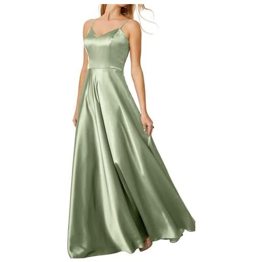 HPPEE abiti lunghi da damigella d'onore da donna in raso eleganti maxi abiti per feste formali da sera wyx473, verde salvia, 34