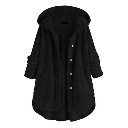 Generisch cappotto in pile da donna irregolare con abbottonatura lunga plus size tasche design, nero , xl