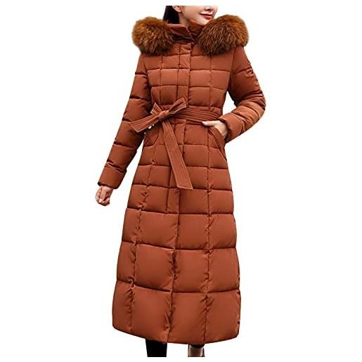 Generic giacche invernali da donna cappotti caldi lunghi ispessiti da donna con cappuccio con cerniera giacca in cotone oversize giacca antivento imbottita con tasche tinta unita manica lunga giacca a vento