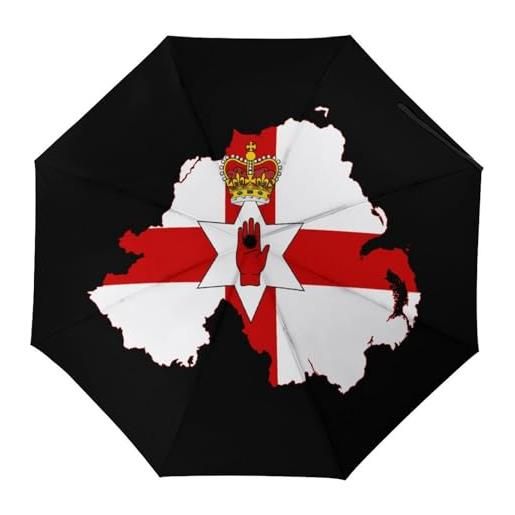 asbwuo mappa della bandiera dell'irlanda del nord tre ombrelli pieghevoli ombrello portatile antivento con apertura/chiusura automatica per uomo e donna