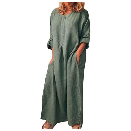Generic abito estivo da donna in lino taglie forti estate abito casual eleganti comoda in cotone e lino bohémien vestito boho vestito lungo da spiaggia estivi abito donna primavera 2024
