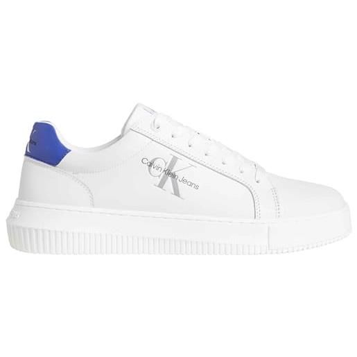 Calvin Klein ym0ym00681 sneakers con lacci in pelle uomo bright white/sapphire blue 43