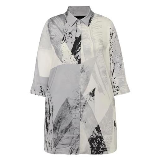 Ulla popken blusa lunga con piume, collo da camicia e maniche a 3/4 nero 46+ 831830100-46+