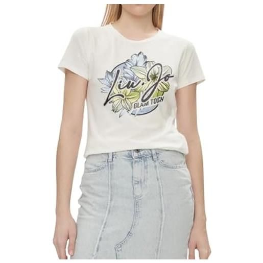 Liu Jo jeans t shirt donna Liu Jo con logo in strass light ivory/green es24lj37 ta4202 js003 n9353 l