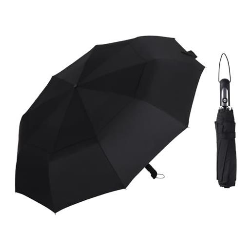 Doubwell ombrello grande e compatto da 137,2 cm, ombrello pieghevole per pioggia, grande ombrello da viaggio con apertura automatica e chiusura ventilata, doppio ombrello telescopico antivento (nero)