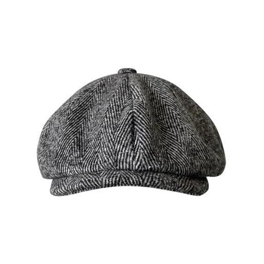 WENH berretto di lana for uomo cappello autunno inverno uomo berretto piatto berretto strillone grigio a spina di pesce berretti maschili(gray, m 56-58cm)
