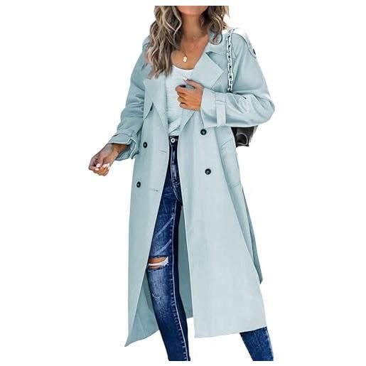 Generic trench lungo da donna, cappotto doppiopetto da donna, cappotti autunnali antivento, classico, con revers, soprabito sottile con cintura